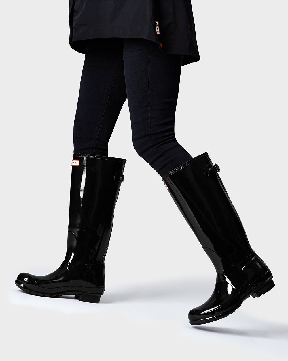 Bottes Hautes de Pluie Hunter Original Back Adjustable Gloss Femme Noir YWRJOIB-71